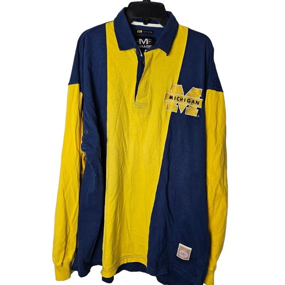 Other - Vtg. Mirage Michigan XL Long Striped Polo Sleeve Blue & Yellow Clean